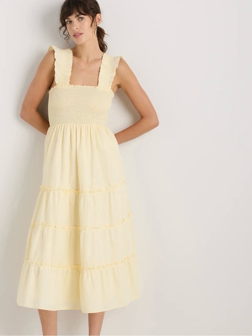 Quince Organic Cotton Poplin Smocked Midi Dress M Yellow NWT Romantic Cottagecor